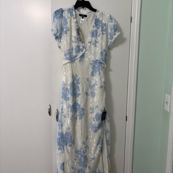 Lulus Dresses & Skirts - Lulu's Cream Midi Dress with Light Blue Floral Print